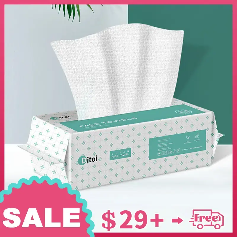 Ditoi Normal Size Disposable Face Towels 7.8” x 8.7” Single-Use Washcloths, Ultra-Soft & Highly Absorbent Plant Fiber Dry...
