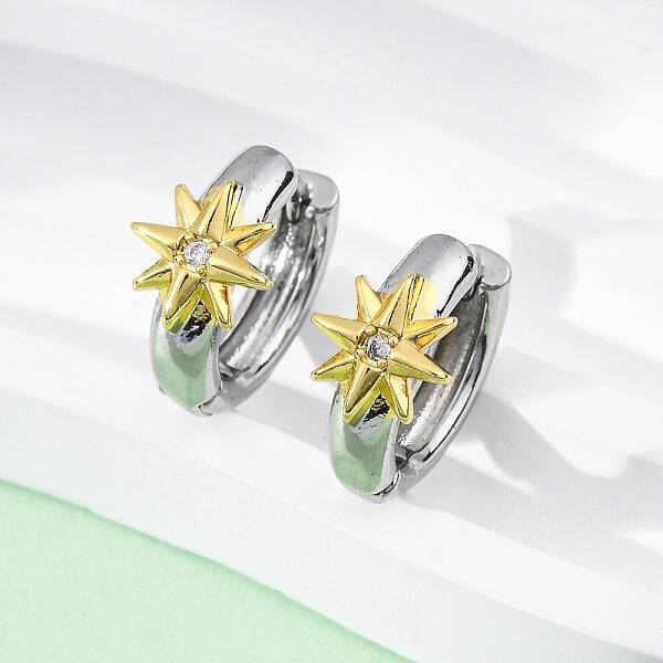 Brass Micro Pave Clear Cubic Zirconia Hoop Earrings