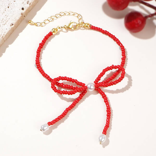 Glass Seed Beaded Bowknot Bracelets for Women
