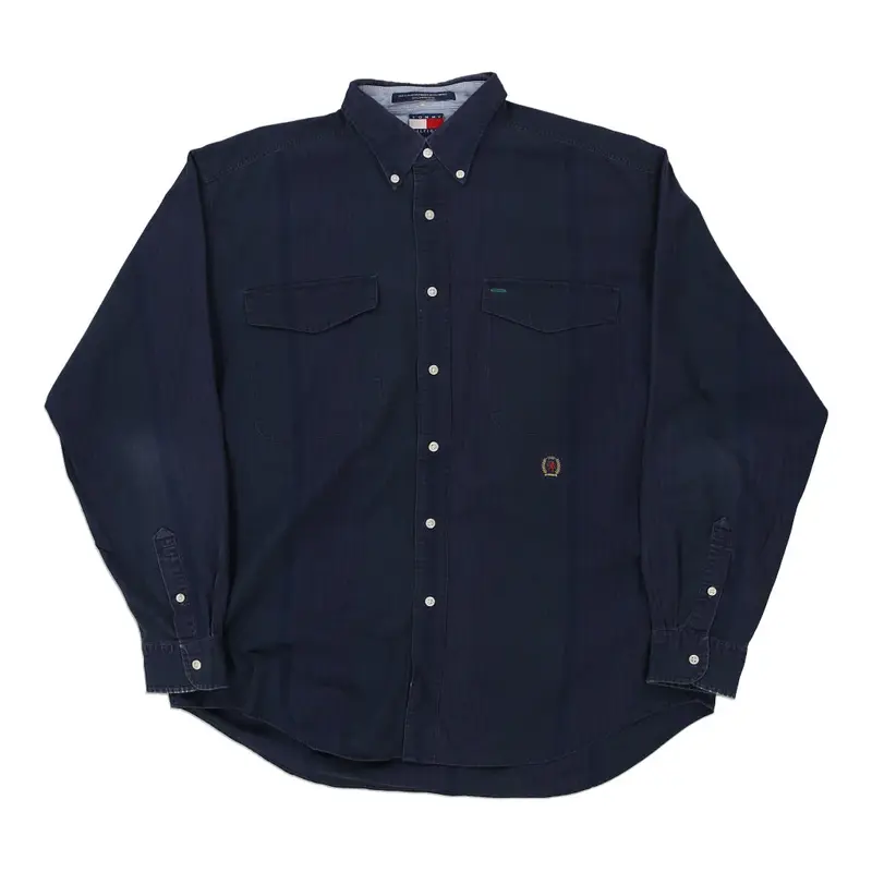 Tommy Hilfiger Striped Shirt - Large Navy Cotton