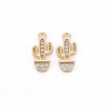 Brass Micro Pave Clear Cubic Zirconia Charms
