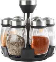 Revolving Spice Rack, 6-Jar Seasoning Organizer Holder 360° Rotation Shelf Tower Set with 6 Glass Spice Refill Containers Ja...