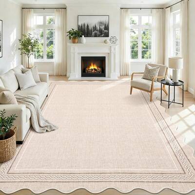 Garvee Scalloped 9x12 Area Rug for Living Room Machine Washable Rug with Non Slip Rubber Backing, Soft Low Pile Stain Resista...