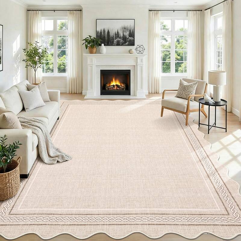 Garvee Scalloped 9x12 Area Rug for Living Room Machine Washable Rug with Non Slip Rubber Backing, Soft Low Pile Stain Resista...