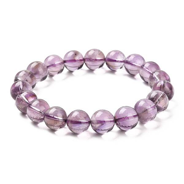 Natural Amethyst Round Beaded Stretch Bracelet