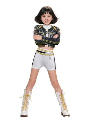 Girls' K-Pop Rumi Character Long Sleeve Crop Top Set, Halloween Costume for Kids, Trendy Clothing for All Seasons
