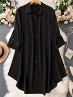 【Plus Size】 Minimalist Solid Long Sleeve Button Front Fitted Shirt, Longsleeves Blouses, Womenswear Blouse, Lady Casual C...