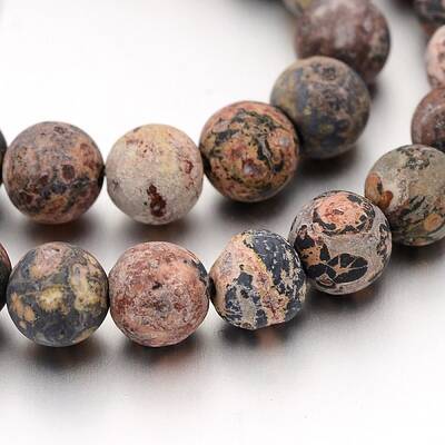 Frosted Round Natural Leopard Skin Jasper Bead Strands