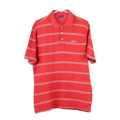 Asics Striped Polo Shirt - Large Red Cotton