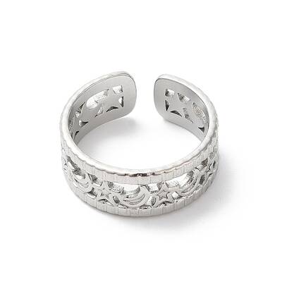 Non-Tarnish 304 Stainless Steel Moon & Star Open Cuff Ring for Women