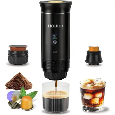 Portable Coffee Maker – Self-Heating Espresso Machine with Type-C | Use Pods or Ground Coffee | Ideal for Travel, Car, Home...