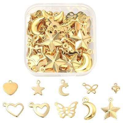 60Pcs 12 Style 304 & 201 Stainless Steel Charms