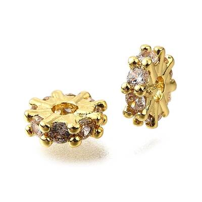 Flat Round Brass Micro Pave Cubic Zirconia Spacer Beads