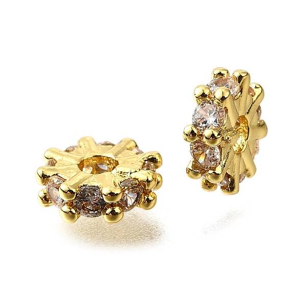Flat Round Brass Micro Pave Cubic Zirconia Spacer Beads