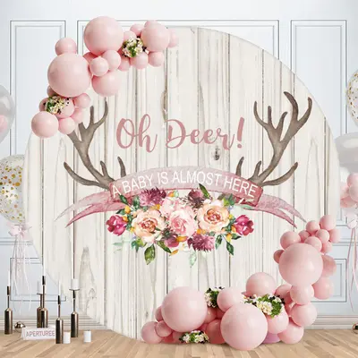 Aperturee A Baby Is Almost Here Round Baby Shower Backdrop