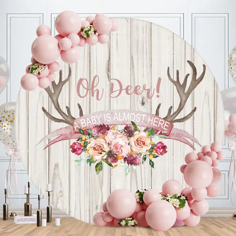 Aperturee A Baby Is Almost Here Round Baby Shower Backdrop