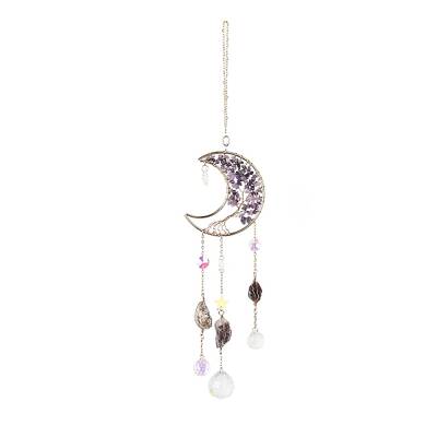 Natural Amethyst Chips Beaded Moon Hanging Sun Catchers