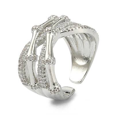 Clear Cubic Zirconia Bamboo Joint Open Cuff Ring