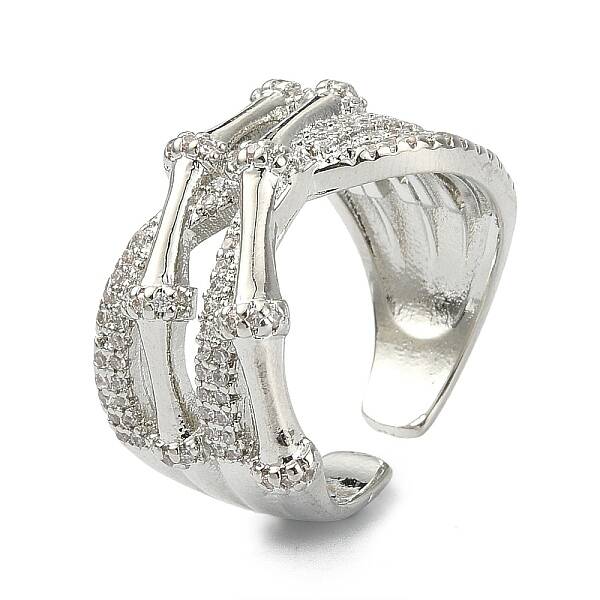 Clear Cubic Zirconia Bamboo Joint Open Cuff Ring