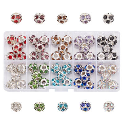 50Pcs 10 Colors Brass Rhinestone European Beads