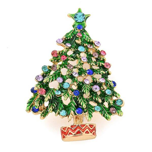 Christmas Tree Theme Zinc Alloy with Rhinestone Brooches