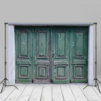 Shabby Green Wooden Door Backdrop For Photography - Aperturee