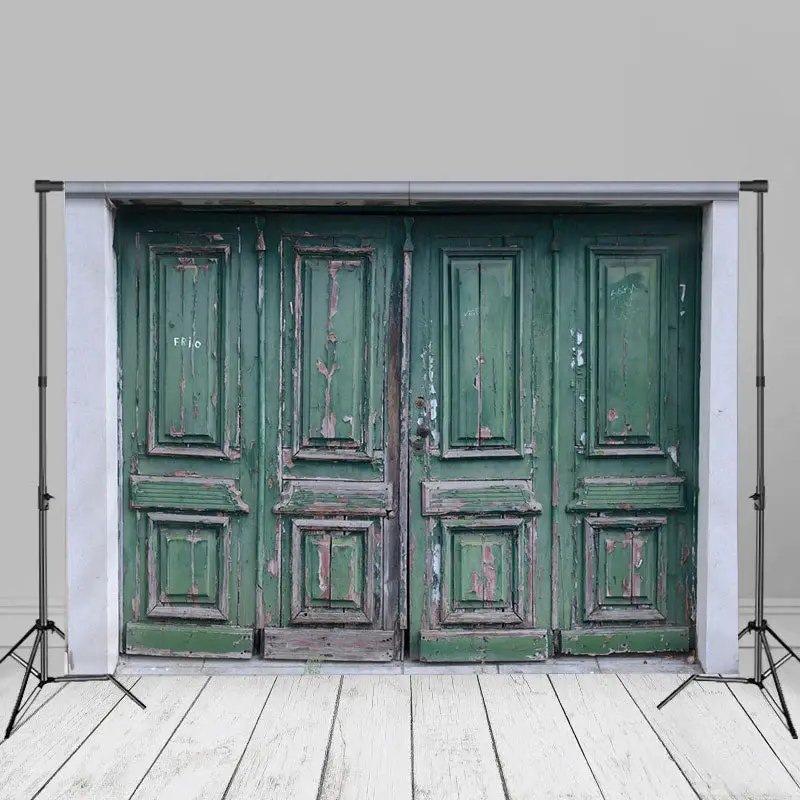 Shabby Green Wooden Door Backdrop For Photography - Aperturee