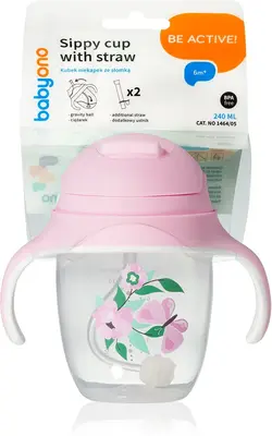 Babyono Be Active Sippy Leak-Proof Cup With Straw 6 M+ Butterfly 240 Ml