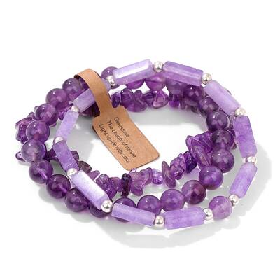 3Pcs Natural Amethyst Bead Bracelet  Sets for Men