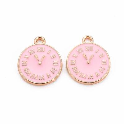 Clock Alloy Enamel Pendants