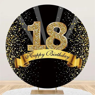 Aperturee Circle Happy Birthday For 18Th Gold Glitter Round Backdrops | Circle Background For Party | Round Backdrop Cover Di...