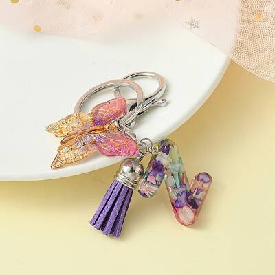 Resin Letter & Acrylic Butterfly Charms Keychain