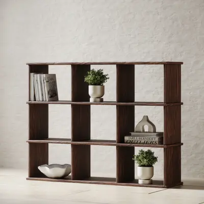 Nine cube bookshelf in walnut