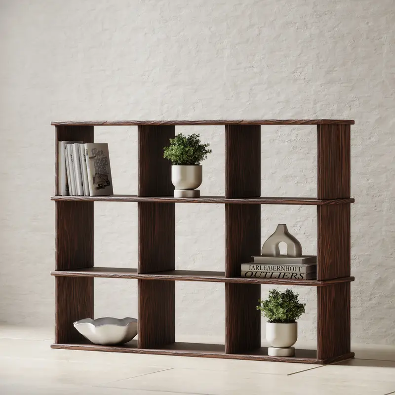 Nine cube bookshelf in walnut