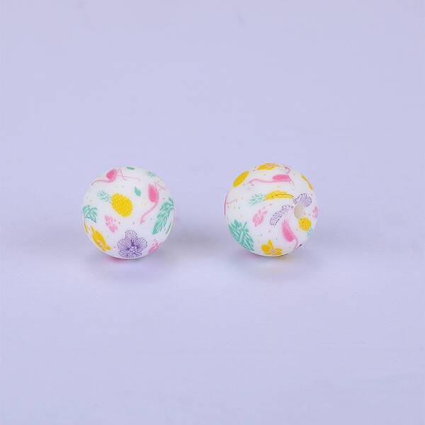 Printed Round Silicone Focal Beads
