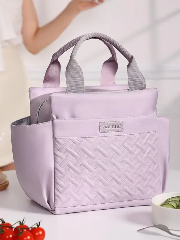 Letter Patched Solid Large Capacity Durable Lunch Bag, Back To School, Portable Insulated Lunch Bag, Waterproof Lunch Box Ba...