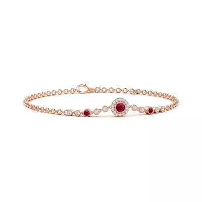 14K Rose Gold Ruby Grandmother Mother Sisters Round Charm Bracelet Gemstone Bracelets