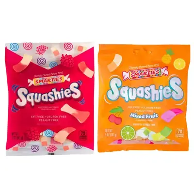 Smarties Squashies Variety Pack – Raspberry & Cream and Mixed Fruit Flavored Gummy Candy, 5 oz Bags – Gluten Free, Peanut...