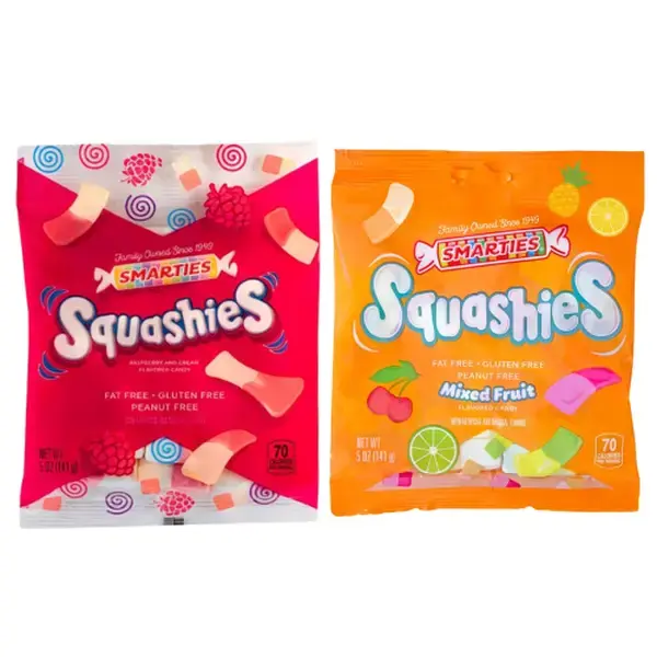 Smarties Squashies Variety Pack – Raspberry & Cream and Mixed Fruit Flavored Gummy Candy, 5 oz Bags – Gluten Free, Peanut...