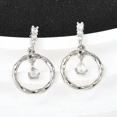 Brass Micro Pave Clear Cubic Zirconia Dangle Stud Earrings