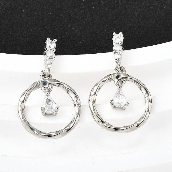 Brass Micro Pave Clear Cubic Zirconia Dangle Stud Earrings