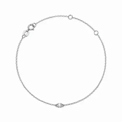 14K White Gold Circular Cubic Zirconia Thin Cable Chain Bracelet