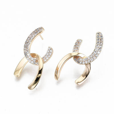 Brass Micro Pave Clear Cubic Zirconia Stud Earrings