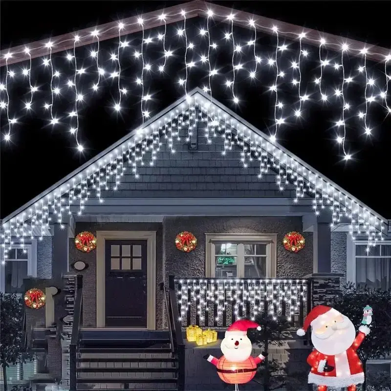 Solar Powered Hanging Icicle String Light, 1 Count Waterproof 96LEDs String Light, Outdoor Decorative Light for Yard, Garden,...