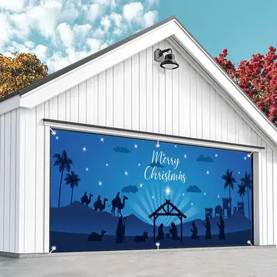 Aperturee Blue Night Jesus Pilgrimage Xmas Garage Door Banner