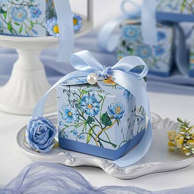 Flower Printed Paper Candy Gift Packaging Boxes with Ribbon