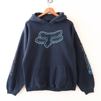 Vintage Fox Racing Motocross Distressed Faded Navy Blue Hoodie Fits