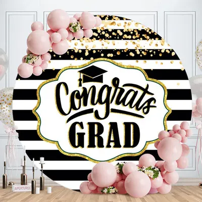 Aperturee White And Black Stripes Round Graduation Backdros