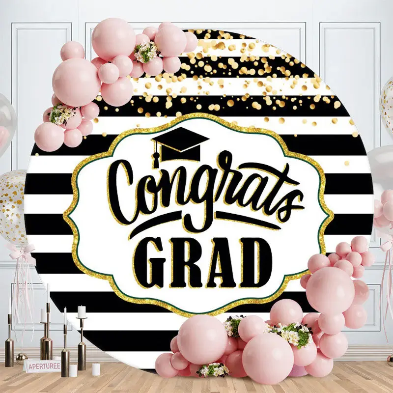 Aperturee White And Black Stripes Round Graduation Backdros