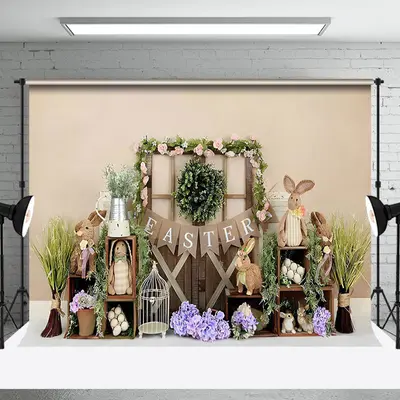 Lilac Rabbits Green Garden Easter Photo Backdrop - Aperturee